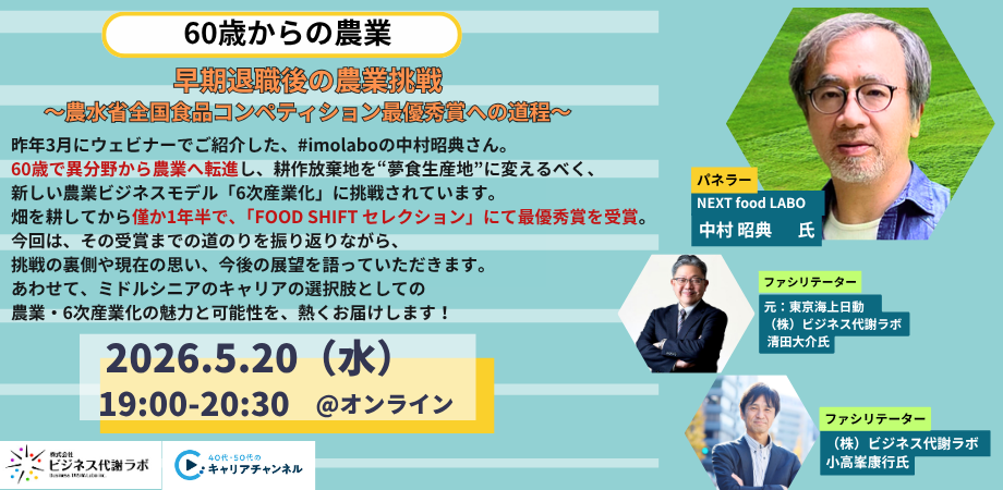  【2026年5月アーカイブ】早期退職後の農業挑戦～農水省全国食品コンペティション最優秀賞への道程
